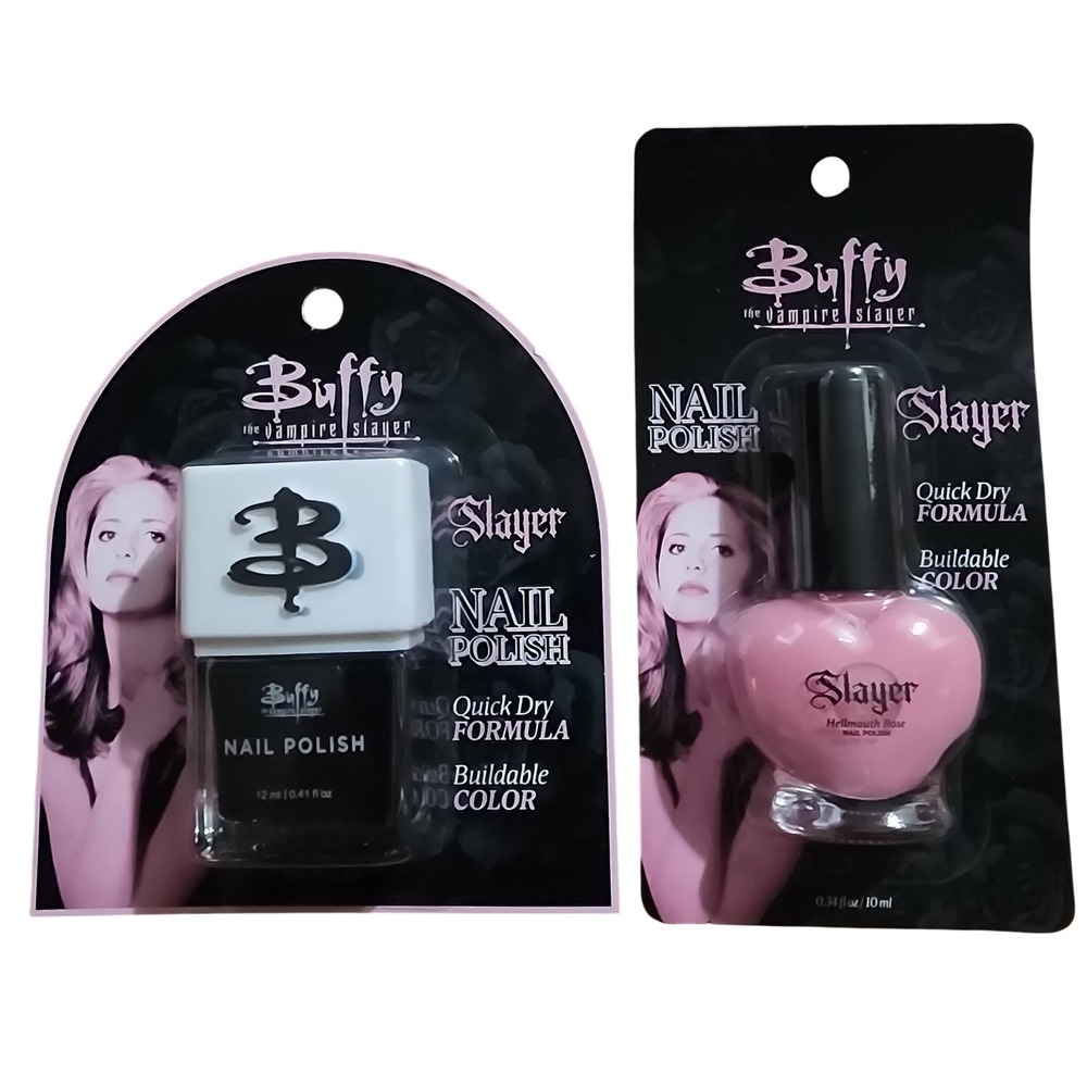 Buffy the Vampire Slayer Nail Polish Set Hellmouth Rose Pink and Black 2pc New